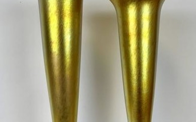 Two Lundberg Studios Bronze & Art Glass Vases