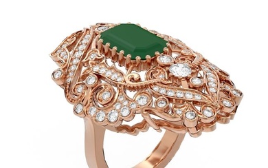 7.38 ctw Emerald & Diamond Ring 18K Rose Gold