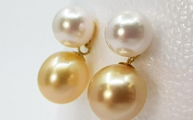 7.5x9.5mm Golden South Sea and Akoya Pearls - 18 kt. Yellow gold - Earrings