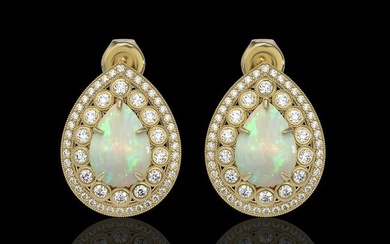 7.88 ctw Certified Opal & Diamond Victorian Earrings 14K Yellow Gold