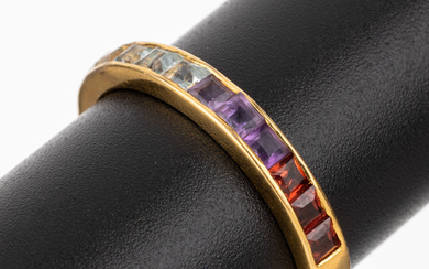 9 kt gold coloured stone-ring , YG 375/000, bevelled citrine,...