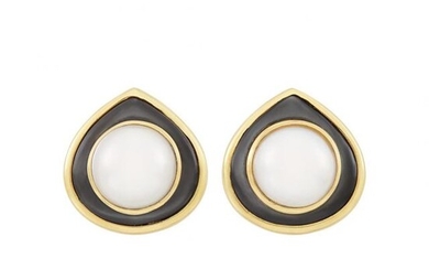 Pair of Gold, Mabé Pearl and Gray Mother-of-Pearl Earclips, Marina B
