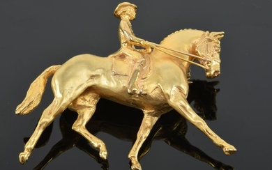 9K Gold Pin, Horse and rider. English marks and .375