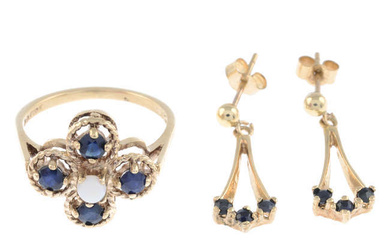 9ct gold opal & sapphire ring & earrings