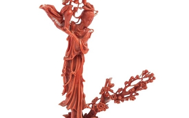 ˜A CHINESE CORAL FIGURE OF A MAIDEN