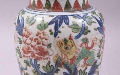 A CHINESE DOUCAI PORCELAIN VASE, painted in the doucai