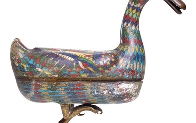 A CLOISONNE ENAMEL AND GILT BRONZE 'DUCK' CENSER AND COVER MING DYNASTY, 17TH CENTURY