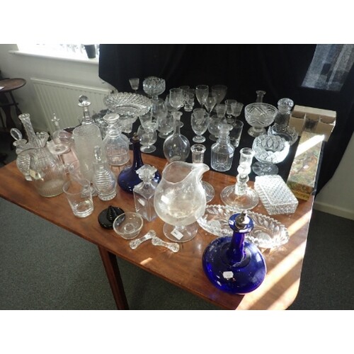 A COLLECTION OF GLASS DECANTERS AND OTHER CLASSWARE includin...