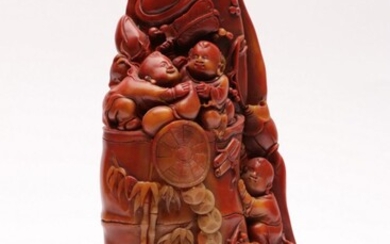 A Carved Composite Chinese Figural Group (H: 30cm)
