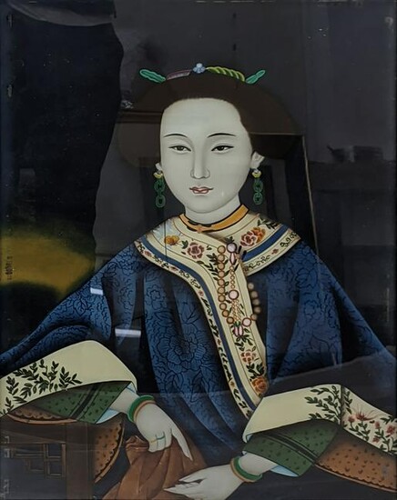 A Chinese 19th century reverse glass painting of a