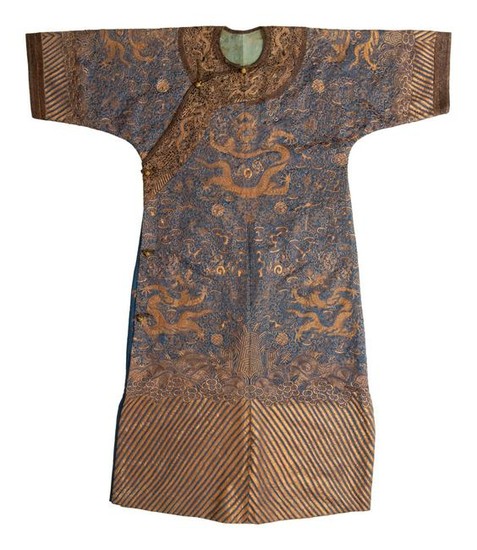A Chinese Blue-Ground Silk 'Dragon' Robe