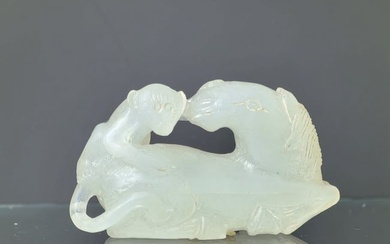 A Chinese Carved Jade Monkey and Horse
