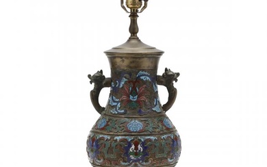 A Chinese Champleve Vase Lamp