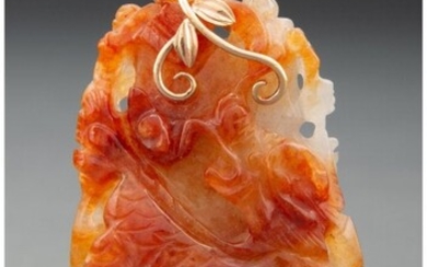 A Chinese Jadeite Pendant of a Qilin Marks to fi