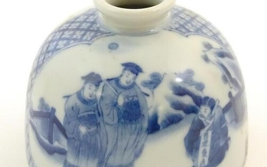 A Chinese blue and white ink pot of dome form decorated