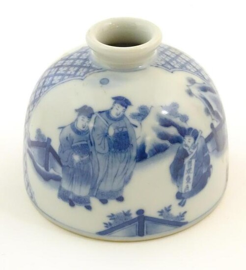 A Chinese blue and white ink pot of dome form decorated