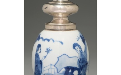 A Chinese blue and white vase, 18th c, ovoid, painted with t...