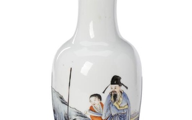 A Chinese enamelled porcelain baluster vase painted with scholar and his acolytes,...