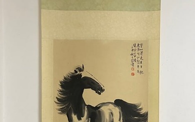 A Chinese ink painting hanging scroll of horse on paper, Xu Beihong