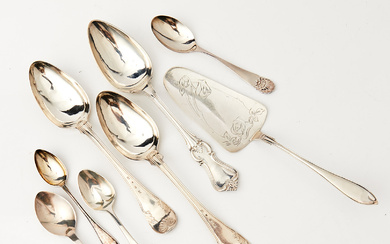 A Collection SILVER, 9 dlr. , i. a. tablespoon by silversmith Anders Castman dy Eksjö 1784.
