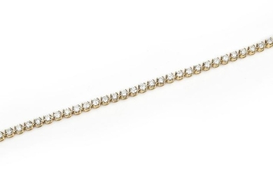 A DIAMOND LINE BRACELET-Comprising thirty eight round brilliant cut diamonds totalling 4.57cts, in 18ct gold, total length 180mm.