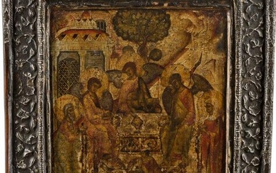 A FINE ICON SHOWING THE OLD TESTAMENT TRINITY WITH