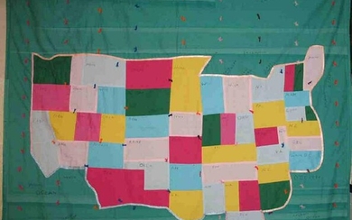 A FOLKY MAP OF THE UNITED STATES QUILT