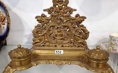 A FRENCH BRASS INK STAND