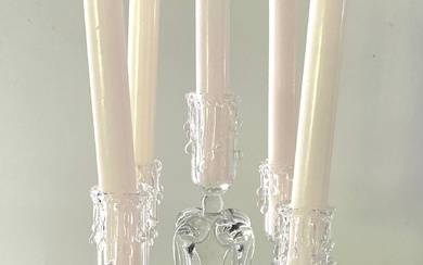 A Four Branch Glass Candelabra, Drip Detail