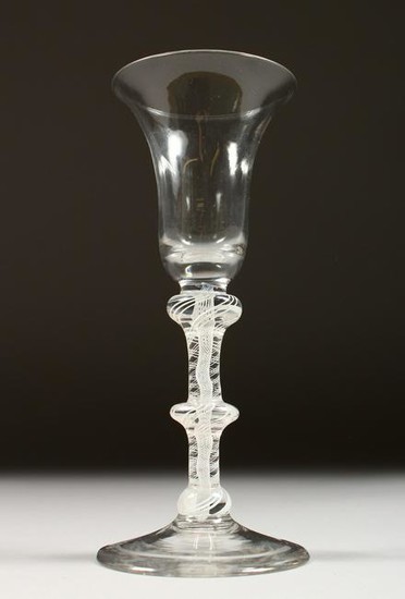 A GEORGIAN WINE GLASS with inverted bell shaped bowl