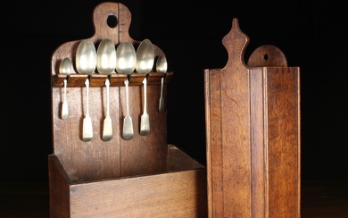 A George III Oak Candle Box and Spoon Rack. The...