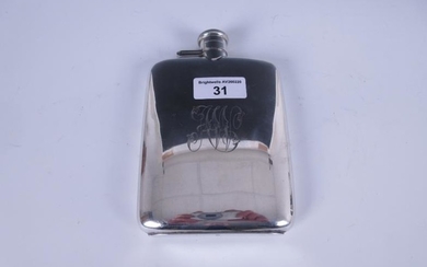 A George V silver large Spirit Flask engraved initials,...