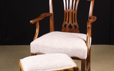 A Georgian Style Mahogany Armchair and A Beechwood Stool. The chair having a pierced back splat and