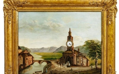 A German picture with a clock, 19th century