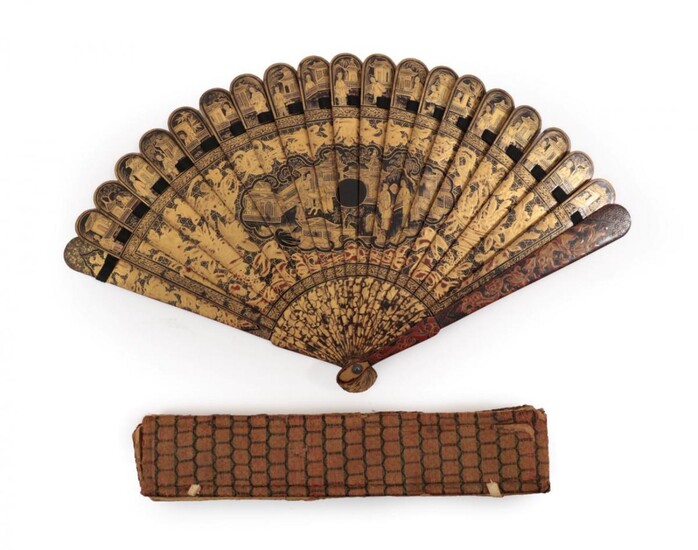 A Good Chinese Lacquer Brisé Fan, circa 1837, Qing Dynasty,...