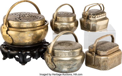 A Group of Five Chinese Paktong Hand Warmers (19th century)