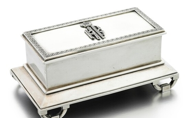 A JEWELLED PARCEL-GILT SILVER STAMP BOX