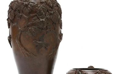 A Japanese Meiji Period Bronze Vase and Censer