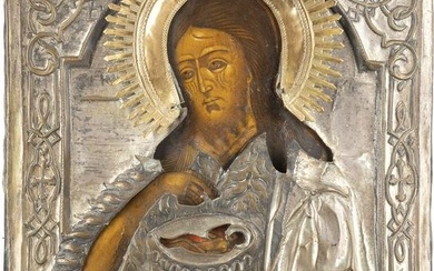 A LARGE ICON SHOWING ST. JOHN THE FORERUNNER FROM A DEISIS