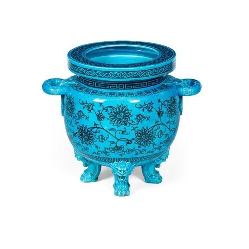 A LARGE LATE 19TH CENTURY MINTON MAJOLICA TURQUOISE GROUND J...