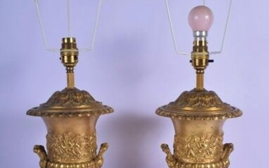 A LARGE PAIR OF 19TH CENTURY GILT BRONZE AND MARBLE