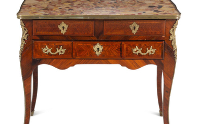 A Louis XV Style Gilt Bronze Mounted Kingwood Marble-Top Occasional Table