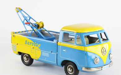 A METAL TOY TIPPICO, Wolksvagen, service car with crane, sheet metal, West Germany 1950's.