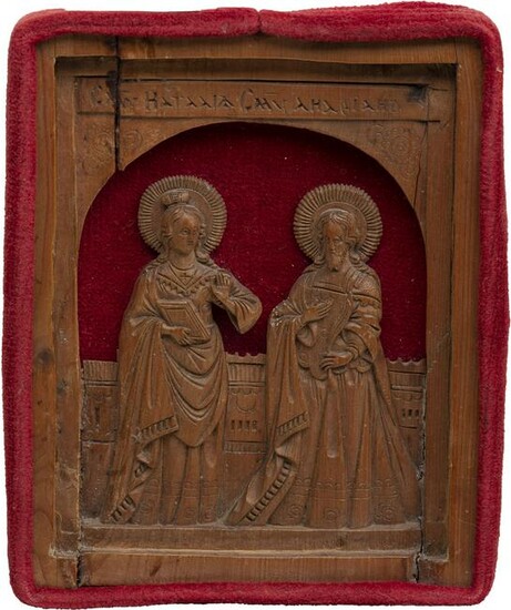 A MINIATURE ICON SHOWING ADRIAN AND NATALIA OF