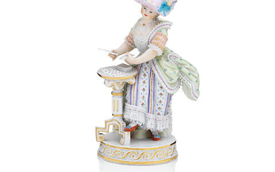 A Meissen figure of a lady playing cards