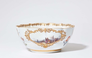 A Meissen porcelain dish with harbour scenes