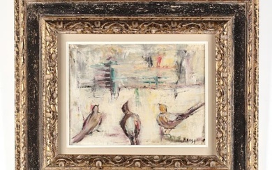 A Mid-Century Expressionist School Painting of Three Birds