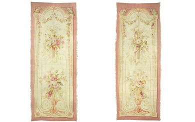 A NEAR PAIR OF AUBUSSON TAPESTRY PANELS