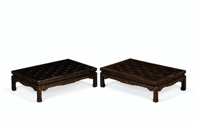 A NEAR PAIR OF CHINESE BLACK AND GILT-LACQUER KANG LOW TABLES, QING DYNASTY, 19TH CENTURY