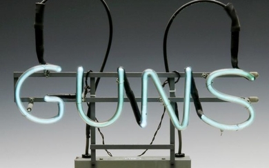 A NEON LETTER SIGN ADVERTISING - G U N S